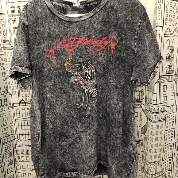 Ed Hardy Other - Mens limited edition  Ed Hardy Y2K Vintage acid Gray Graphic  T-shirt Xl unisex